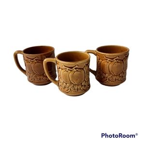 Vintage Ceramic Fruit Harvest Gold Brown Embossed Made In Japan Mugs Cups